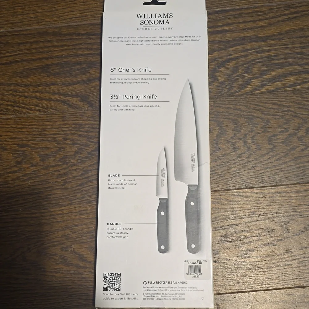 BNWT Williams Sonoma Encore Prep Knives, Set of 2, Retail Price $129.95 USD